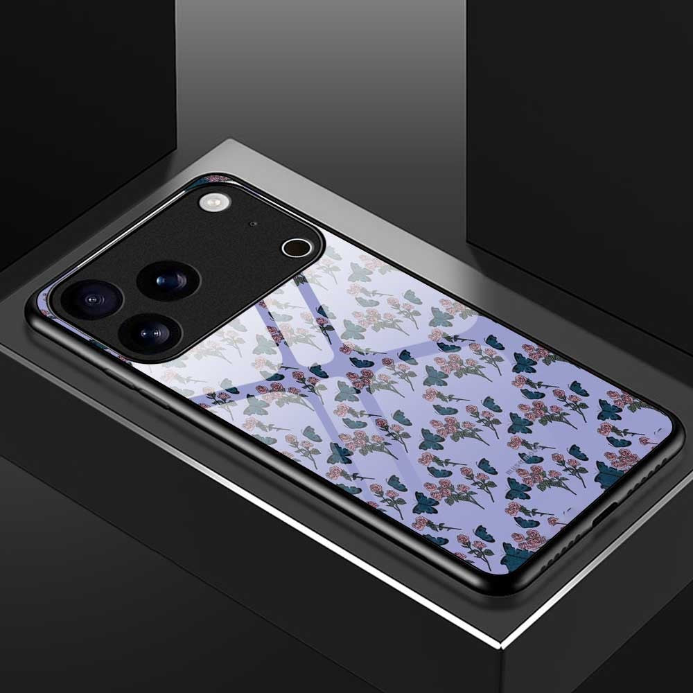 For iPhone 17 Pro Max Case TPU PC Tempered Glass Pattern Printing Slim Phone Back Cover - B0312