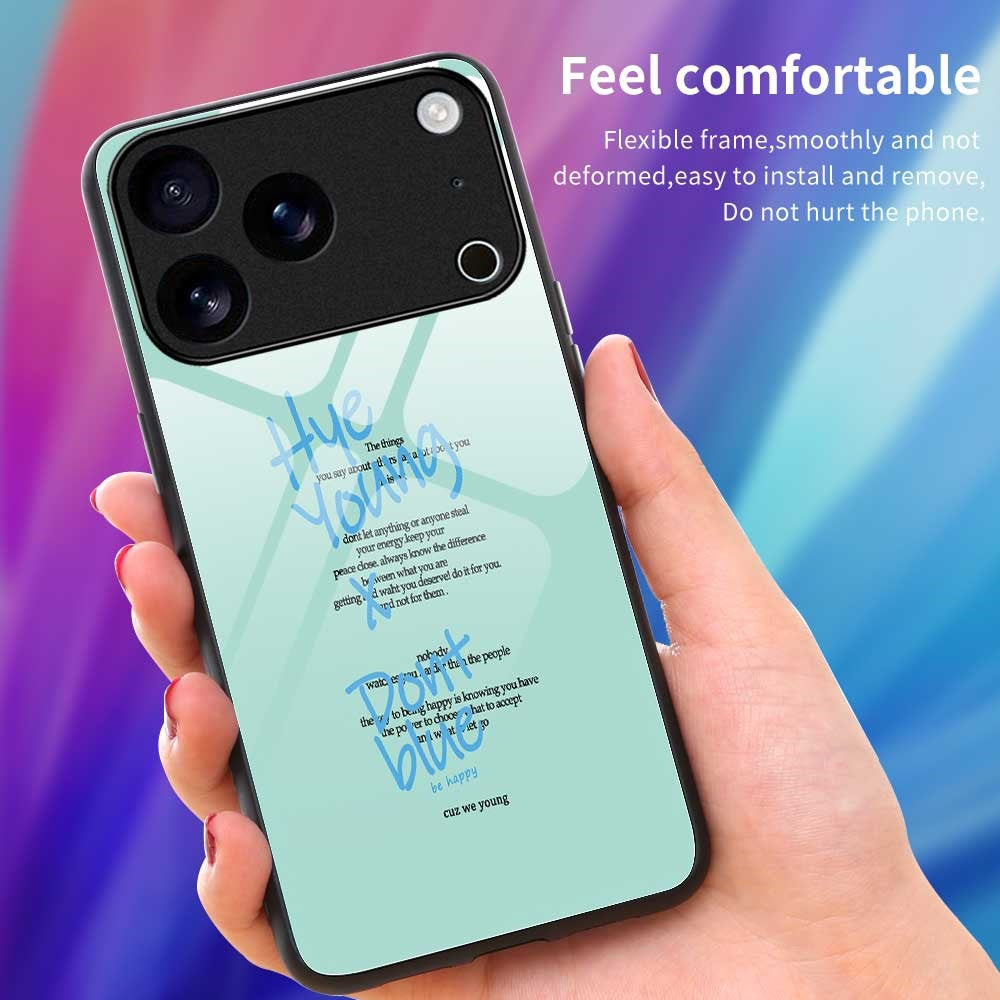For iPhone 17 Pro Max Case TPU PC Tempered Glass Pattern Printing Slim Phone Back Cover - B0313