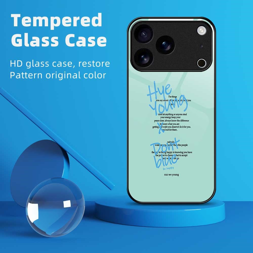 For iPhone 17 Pro Max Case TPU PC Tempered Glass Pattern Printing Slim Phone Back Cover - B0313