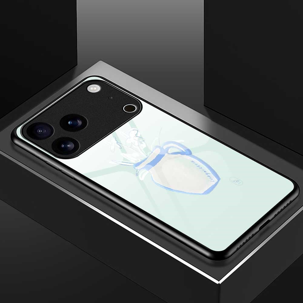 For iPhone 17 Pro Max Case PC TPU Tempered Glass Pattern Printing Shockproof Phone Back Cover - B0318