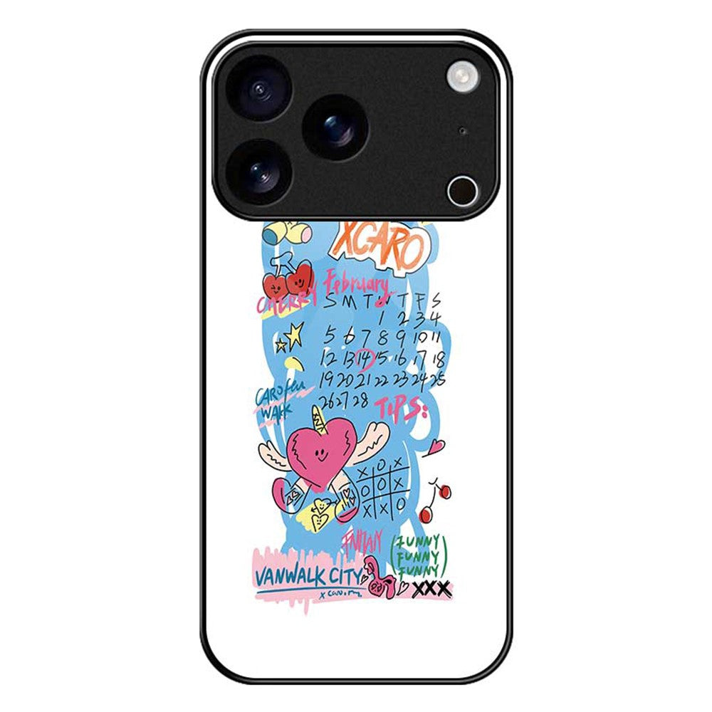 For iPhone 17 Pro Max Case PC TPU Tempered Glass Pattern Printing Shockproof Phone Back Cover - B0319