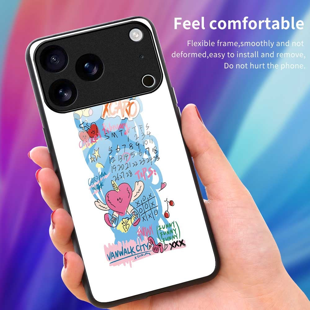 For iPhone 17 Pro Max Case PC TPU Tempered Glass Pattern Printing Shockproof Phone Back Cover - B0319