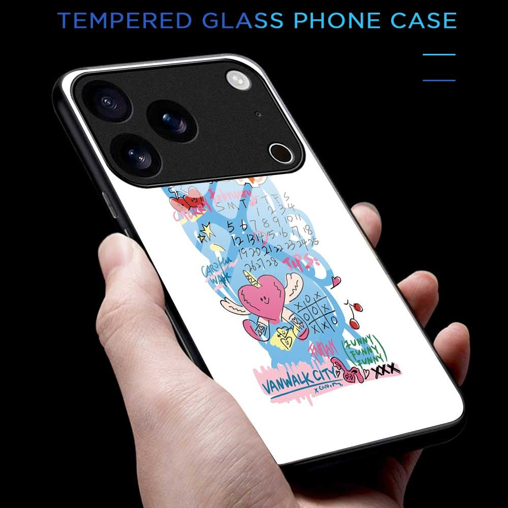 For iPhone 17 Pro Max Case PC TPU Tempered Glass Pattern Printing Shockproof Phone Back Cover - B0319