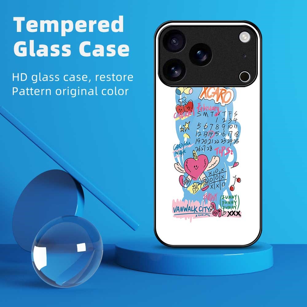 For iPhone 17 Pro Max Case PC TPU Tempered Glass Pattern Printing Shockproof Phone Back Cover - B0319