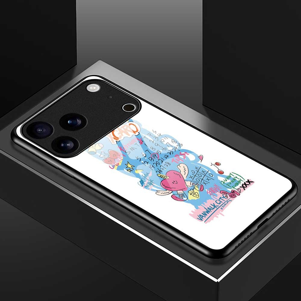 For iPhone 17 Pro Max Case PC TPU Tempered Glass Pattern Printing Shockproof Phone Back Cover - B0319