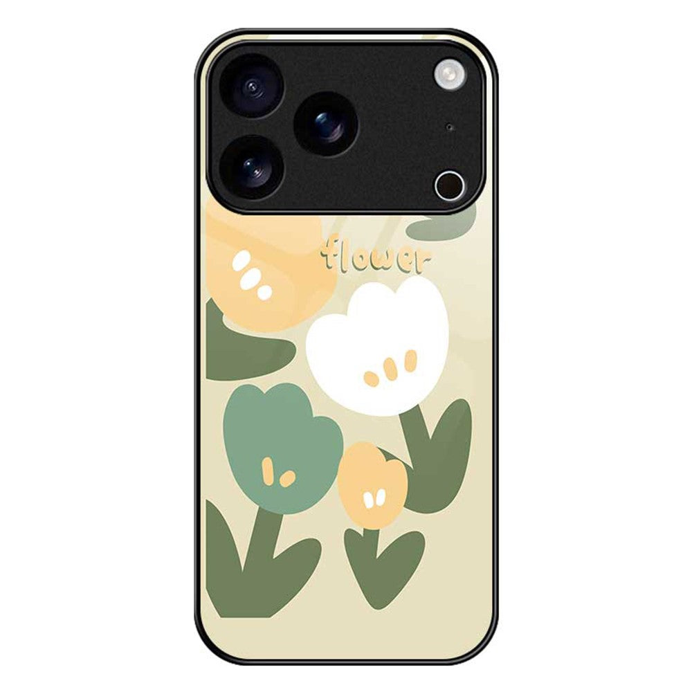 For iPhone 17 Pro Max Case PC TPU Tempered Glass Pattern Printing Shockproof Phone Back Cover - B0325
