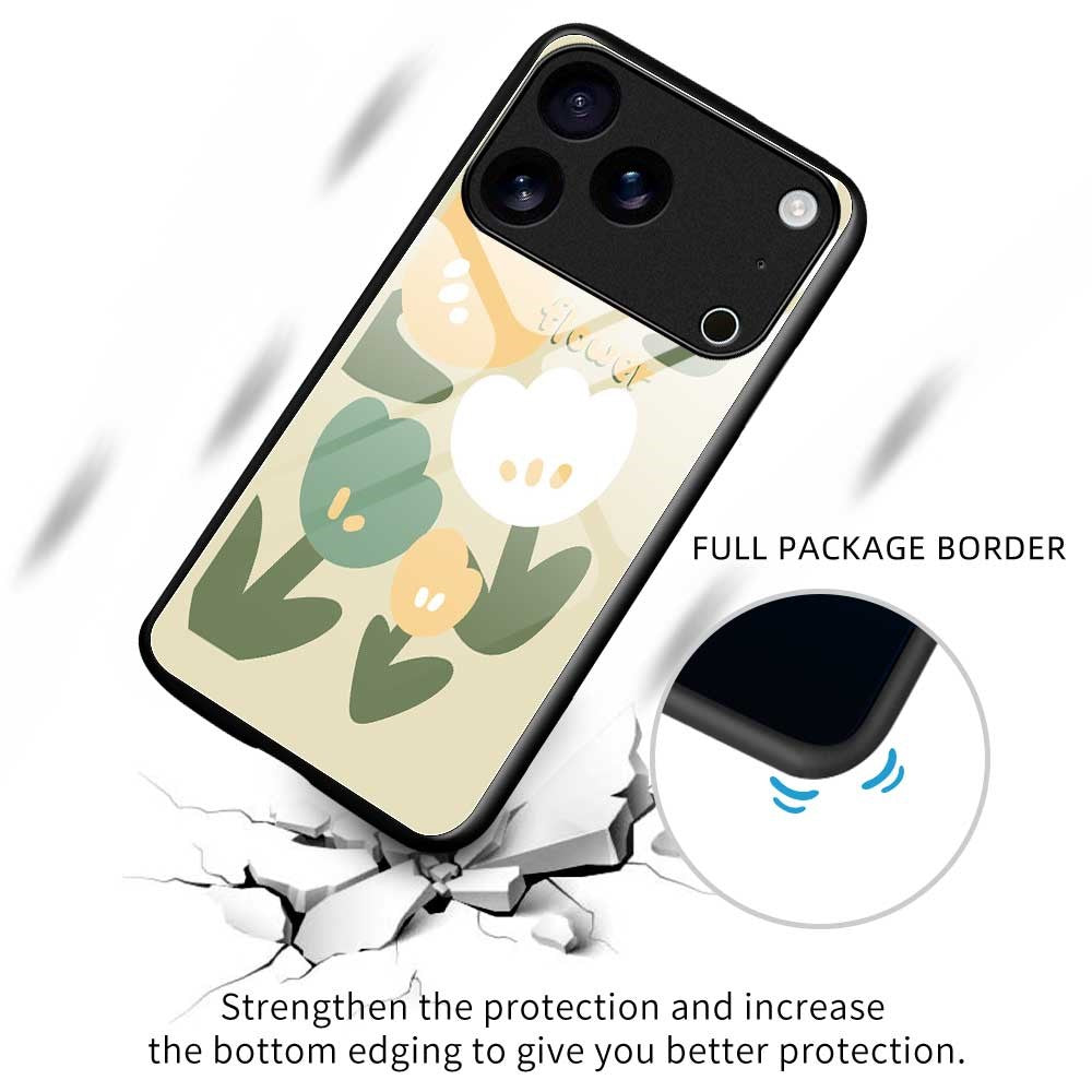 For iPhone 17 Pro Max Case PC TPU Tempered Glass Pattern Printing Shockproof Phone Back Cover - B0325