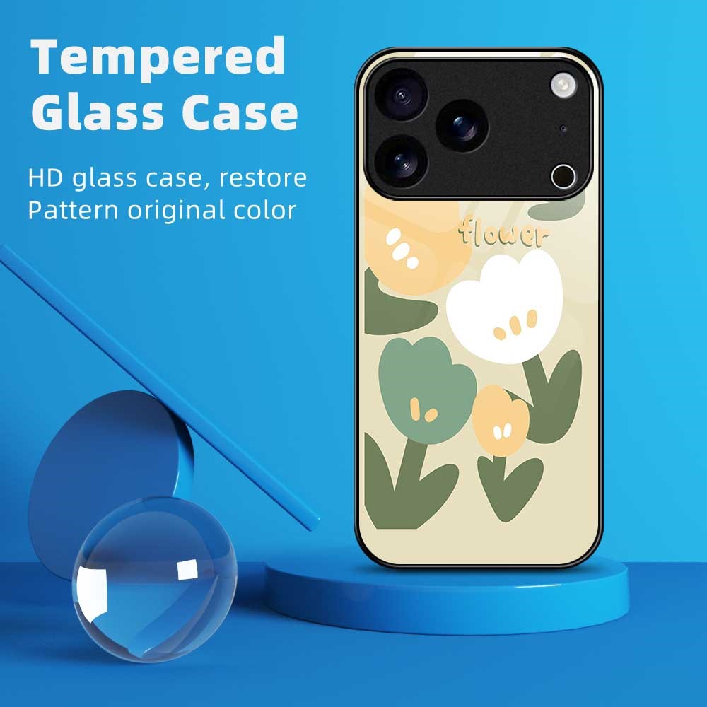For iPhone 17 Pro Max Case PC TPU Tempered Glass Pattern Printing Shockproof Phone Back Cover - B0325
