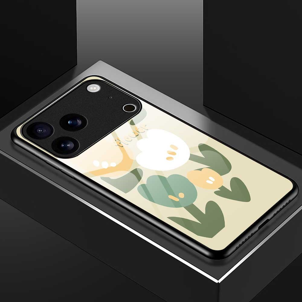 For iPhone 17 Pro Max Case PC TPU Tempered Glass Pattern Printing Shockproof Phone Back Cover - B0325