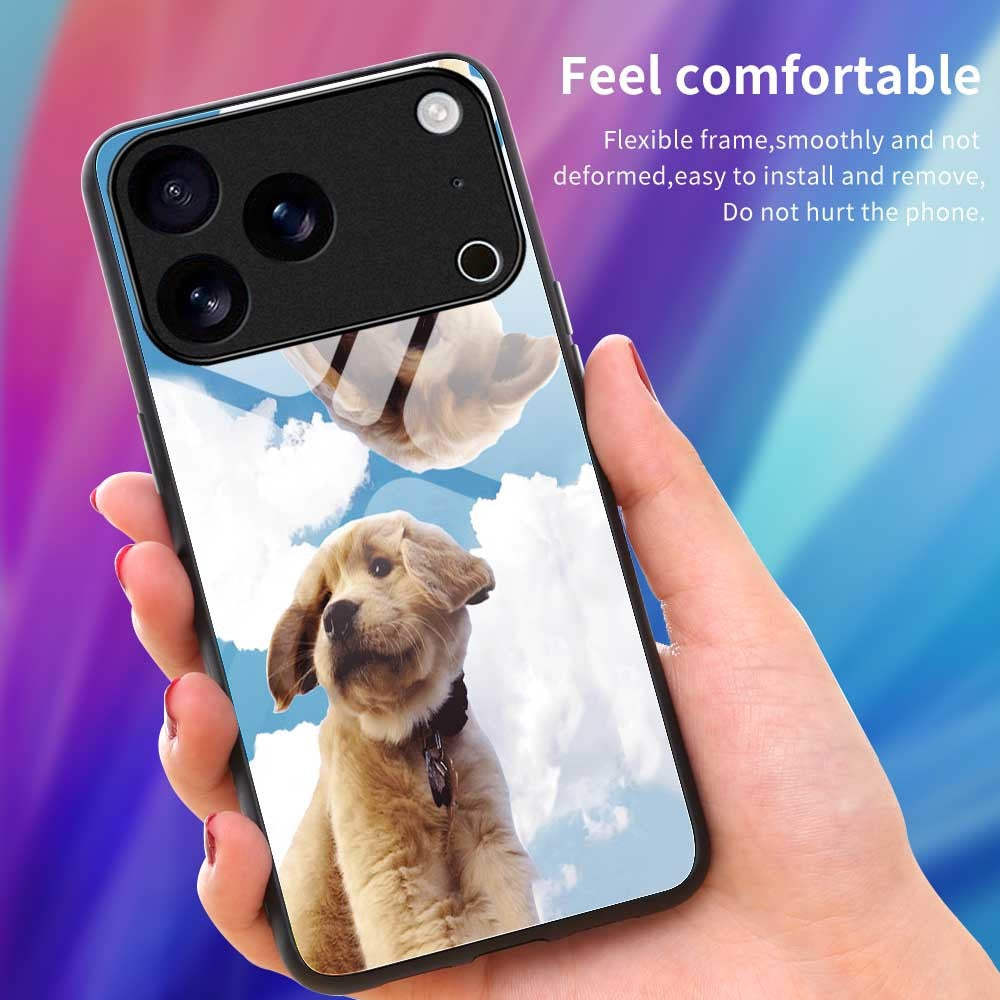 For iPhone 17 Pro Max Case PC TPU Tempered Glass Pattern Printing Shockproof Phone Back Cover - B0327