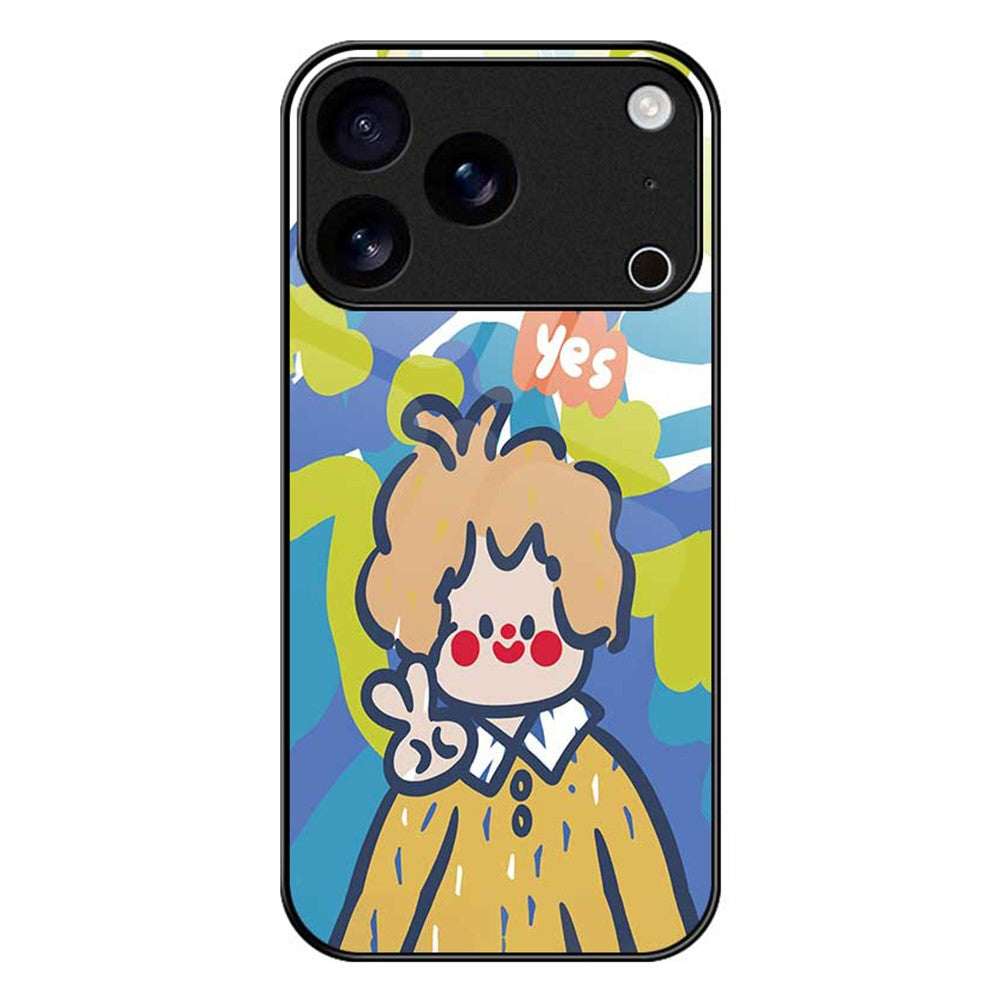 For iPhone 17 Pro Max Case PC TPU Tempered Glass Pattern Printing Shockproof Phone Back Cover - B0328