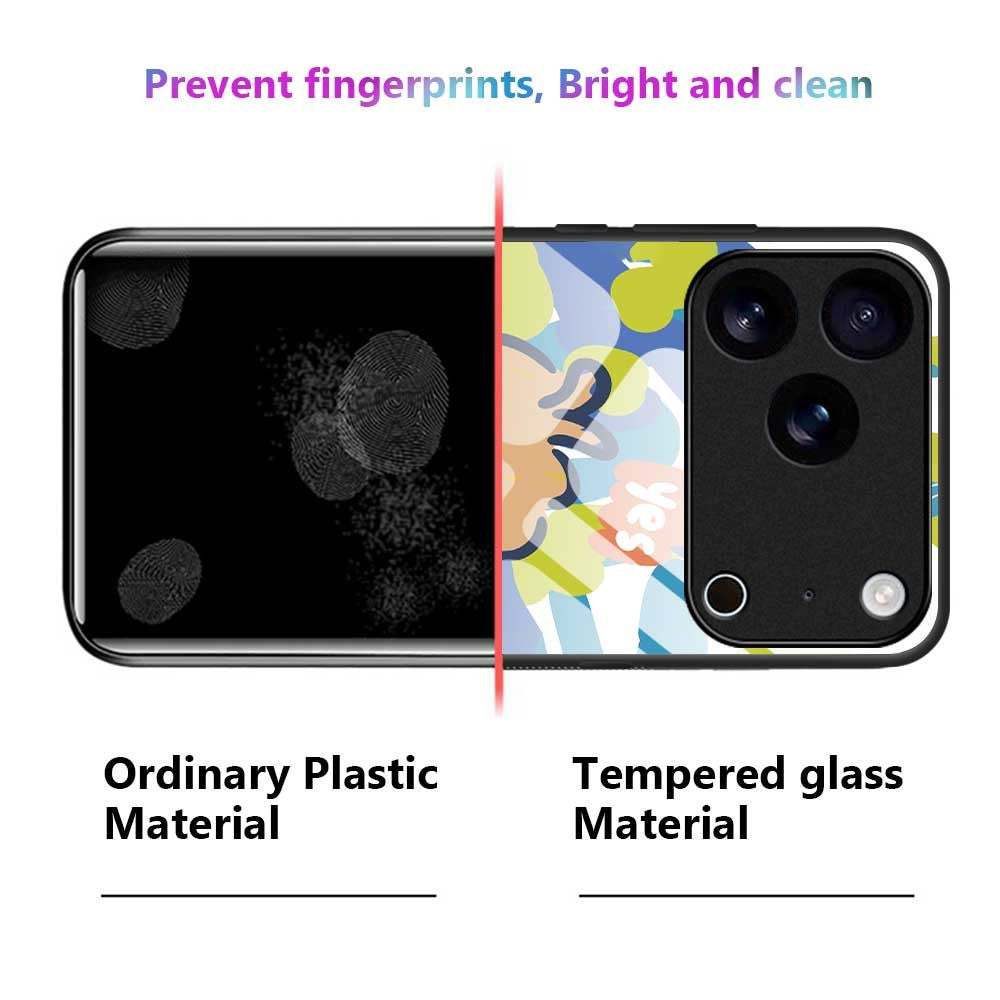 For iPhone 17 Pro Max Case PC TPU Tempered Glass Pattern Printing Shockproof Phone Back Cover - B0328