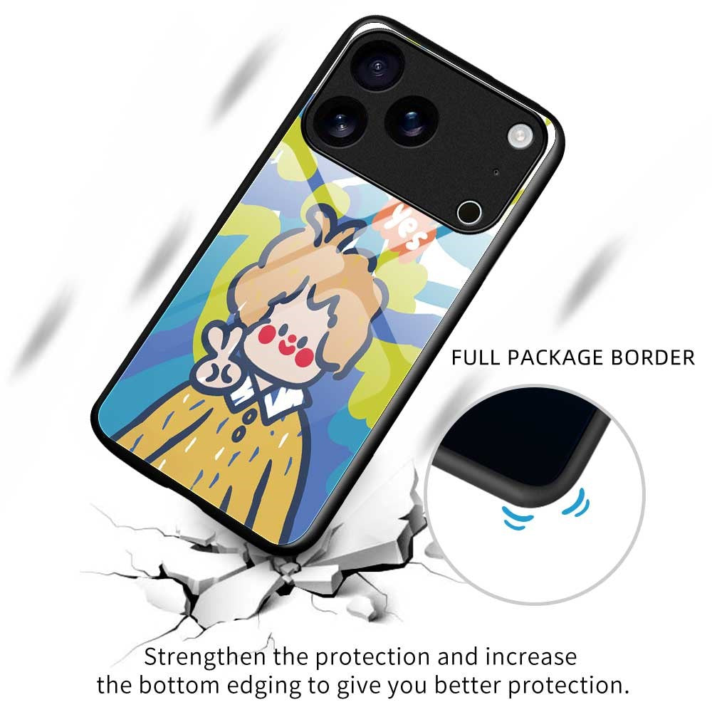 For iPhone 17 Pro Max Case PC TPU Tempered Glass Pattern Printing Shockproof Phone Back Cover - B0328