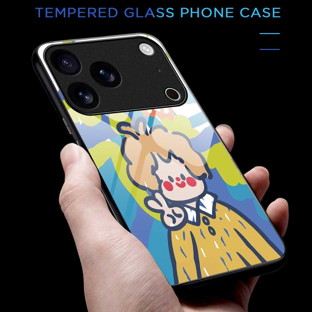 For iPhone 17 Pro Max Case PC TPU Tempered Glass Pattern Printing Shockproof Phone Back Cover - B0328