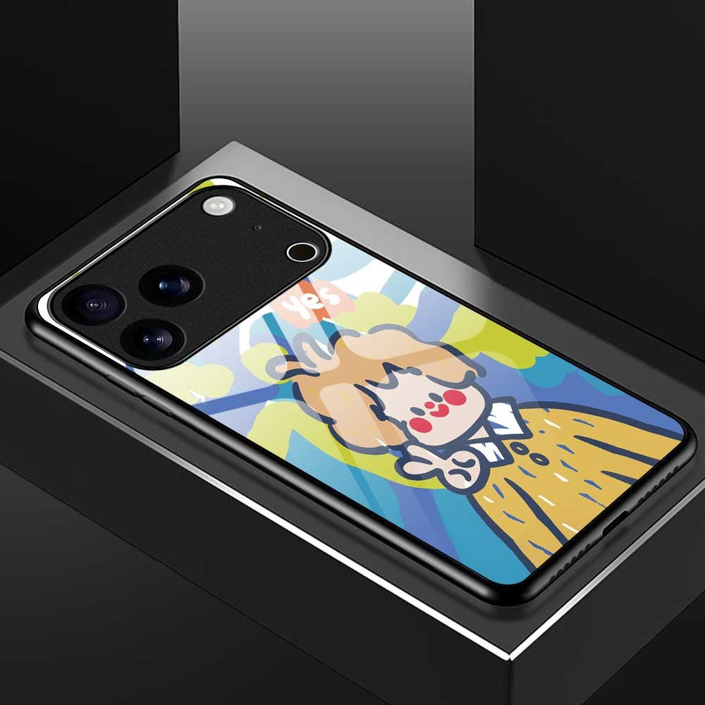 For iPhone 17 Pro Max Case PC TPU Tempered Glass Pattern Printing Shockproof Phone Back Cover - B0328