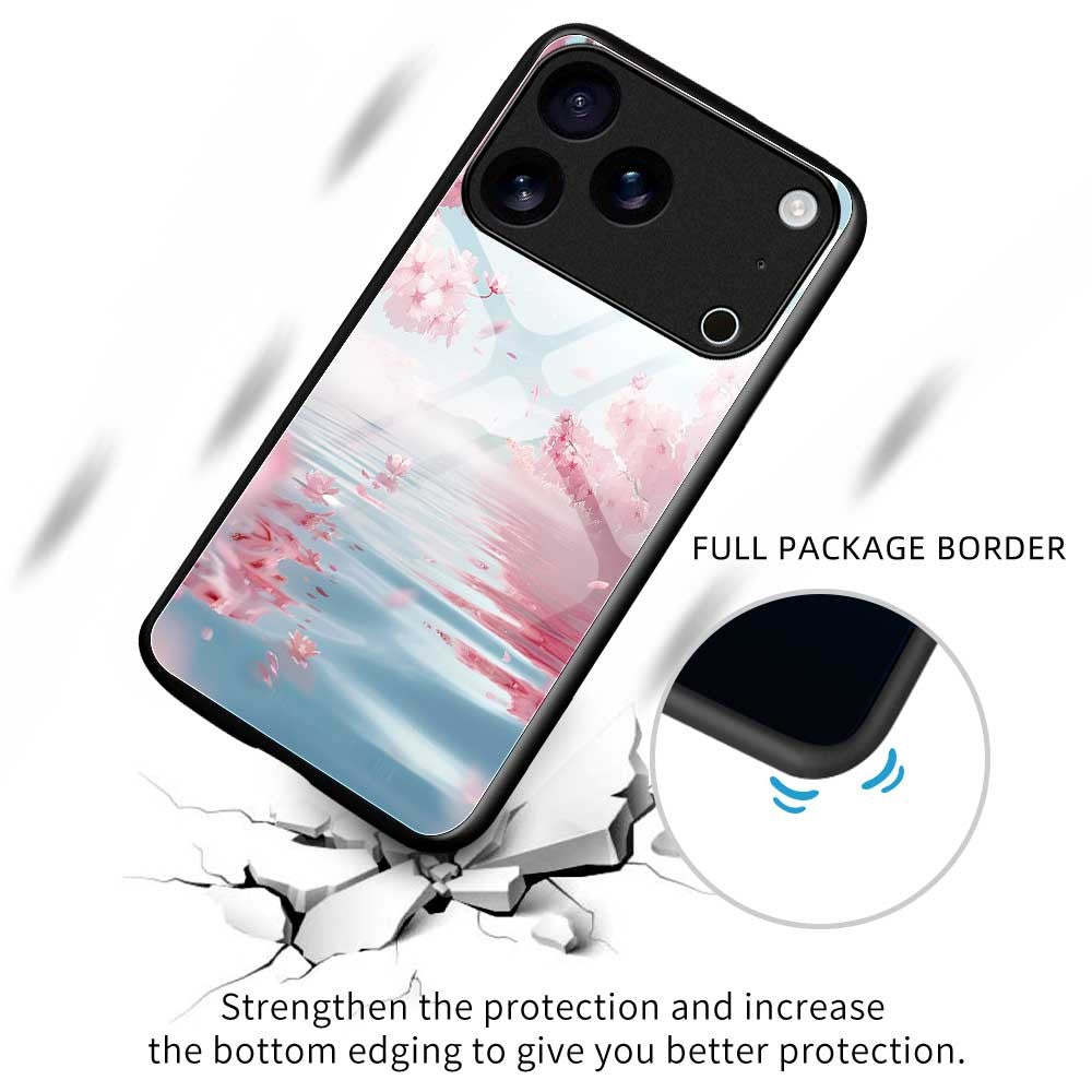 For iPhone 17 Pro Max Case PC TPU Tempered Glass Pattern Printing Shockproof Phone Back Cover - B0330