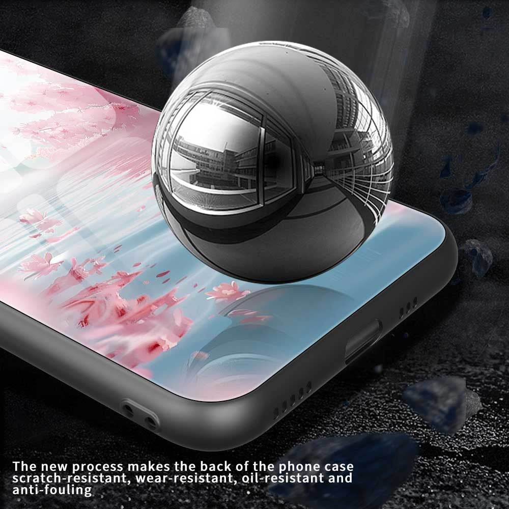 For iPhone 17 Pro Max Case PC TPU Tempered Glass Pattern Printing Shockproof Phone Back Cover - B0330