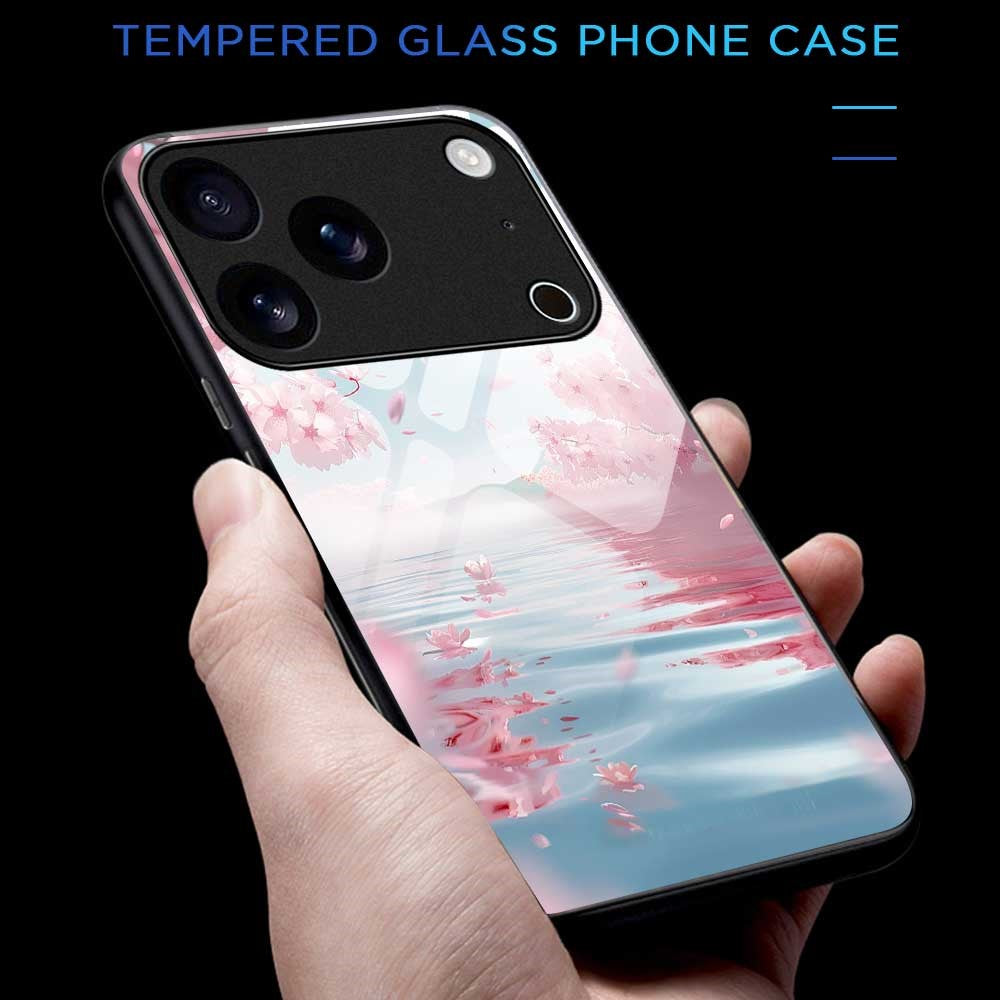 For iPhone 17 Pro Max Case PC TPU Tempered Glass Pattern Printing Shockproof Phone Back Cover - B0330