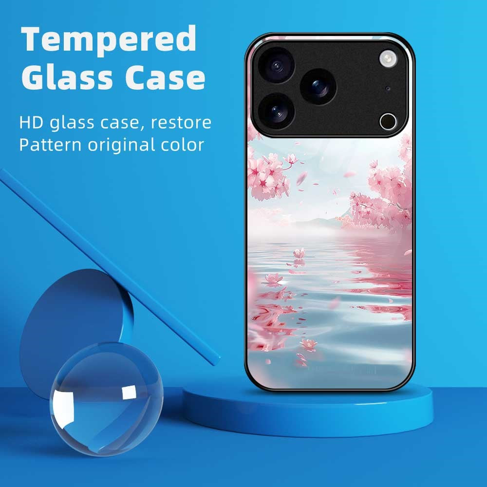 For iPhone 17 Pro Max Case PC TPU Tempered Glass Pattern Printing Shockproof Phone Back Cover - B0330