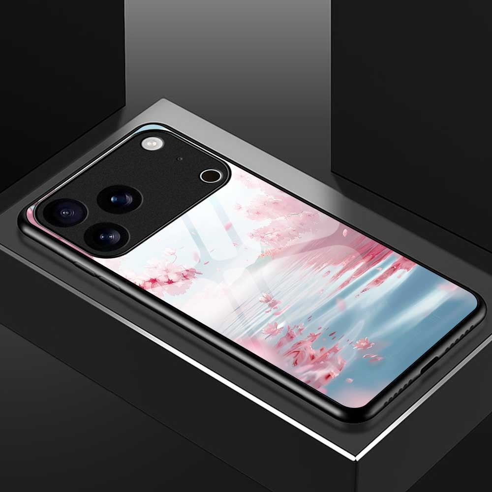 For iPhone 17 Pro Max Case PC TPU Tempered Glass Pattern Printing Shockproof Phone Back Cover - B0330