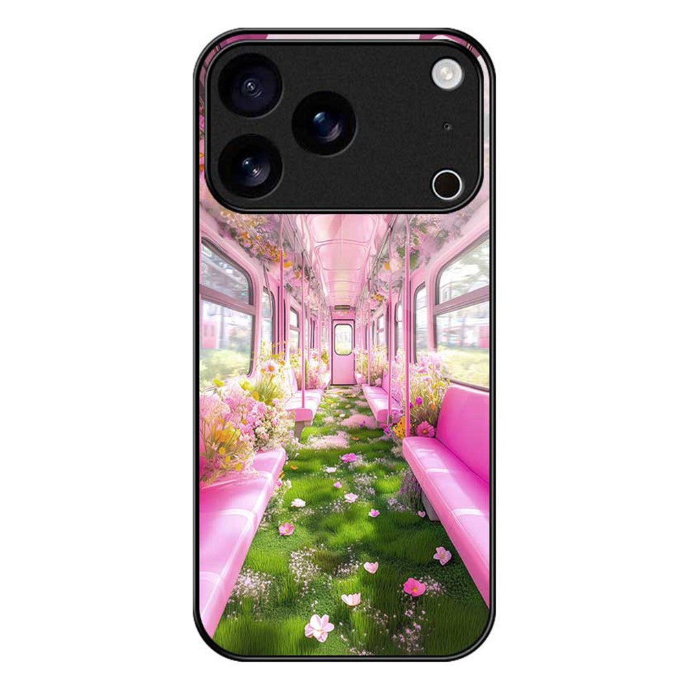 For iPhone 17 Pro Max Case PC TPU Tempered Glass Pattern Printing Shockproof Phone Back Cover - B0331