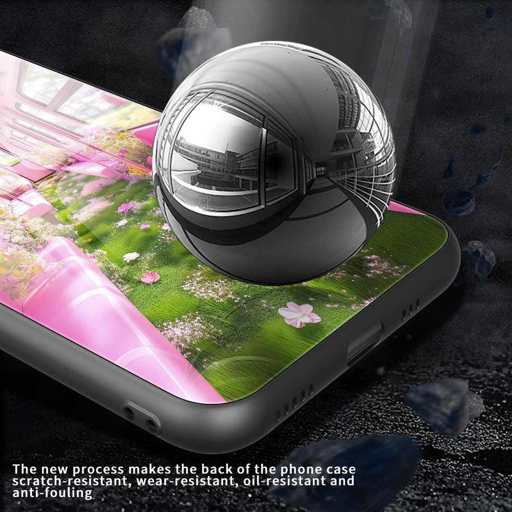 For iPhone 17 Pro Max Case PC TPU Tempered Glass Pattern Printing Shockproof Phone Back Cover - B0331