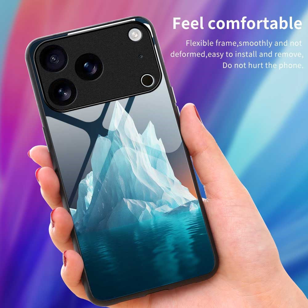 For iPhone 17 Pro Max Case PC TPU Tempered Glass Pattern Printing Shockproof Phone Back Cover - B0335