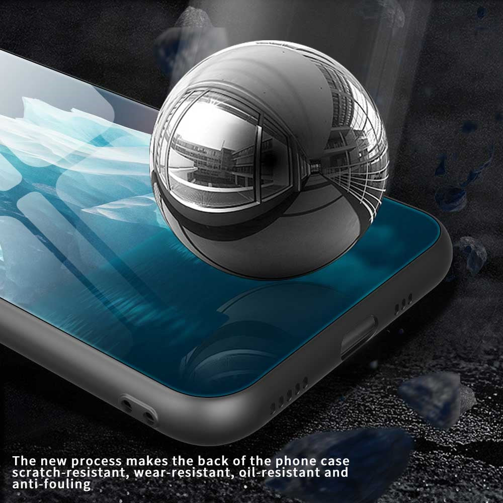 For iPhone 17 Pro Max Case PC TPU Tempered Glass Pattern Printing Shockproof Phone Back Cover - B0335