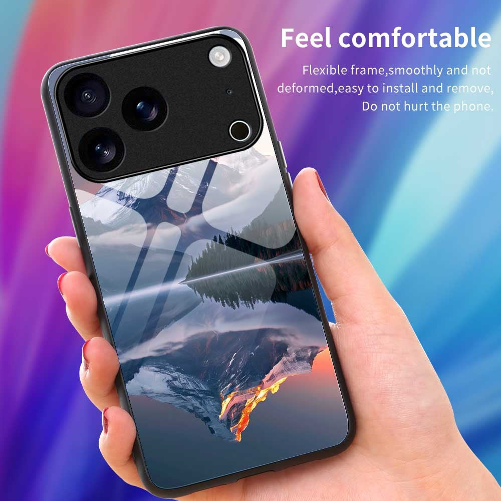 For iPhone 17 Pro Max Case PC TPU Tempered Glass Pattern Printing Shockproof Phone Back Cover - B0336