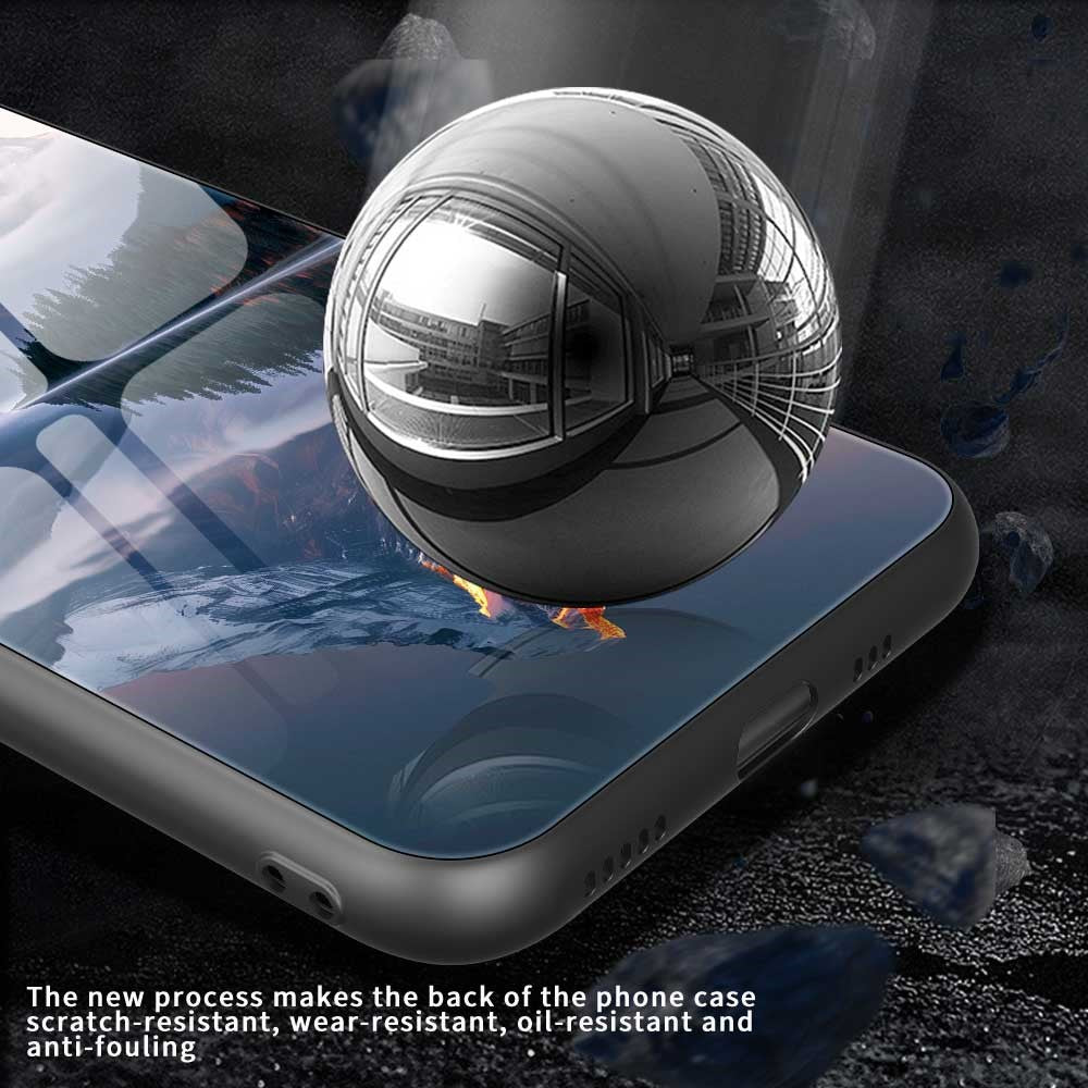 For iPhone 17 Pro Max Case PC TPU Tempered Glass Pattern Printing Shockproof Phone Back Cover - B0336