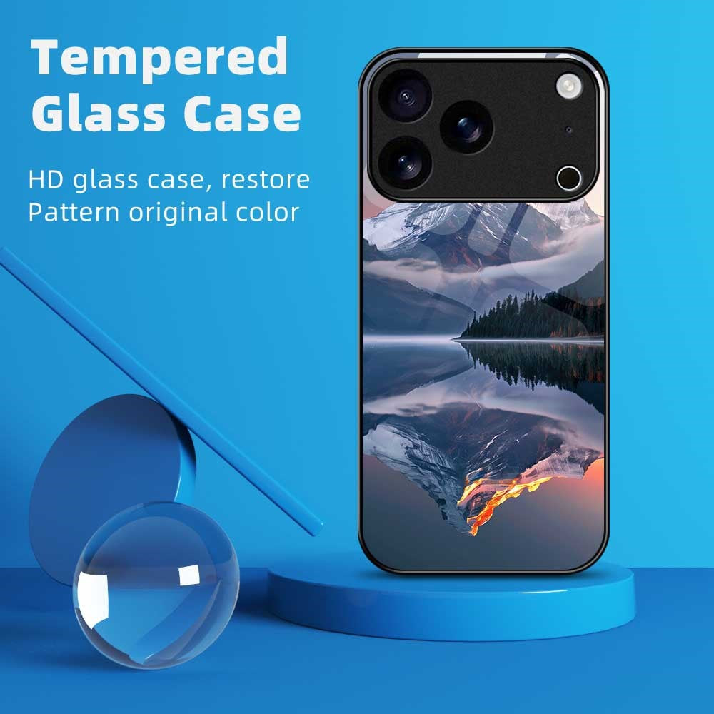 For iPhone 17 Pro Max Case PC TPU Tempered Glass Pattern Printing Shockproof Phone Back Cover - B0336