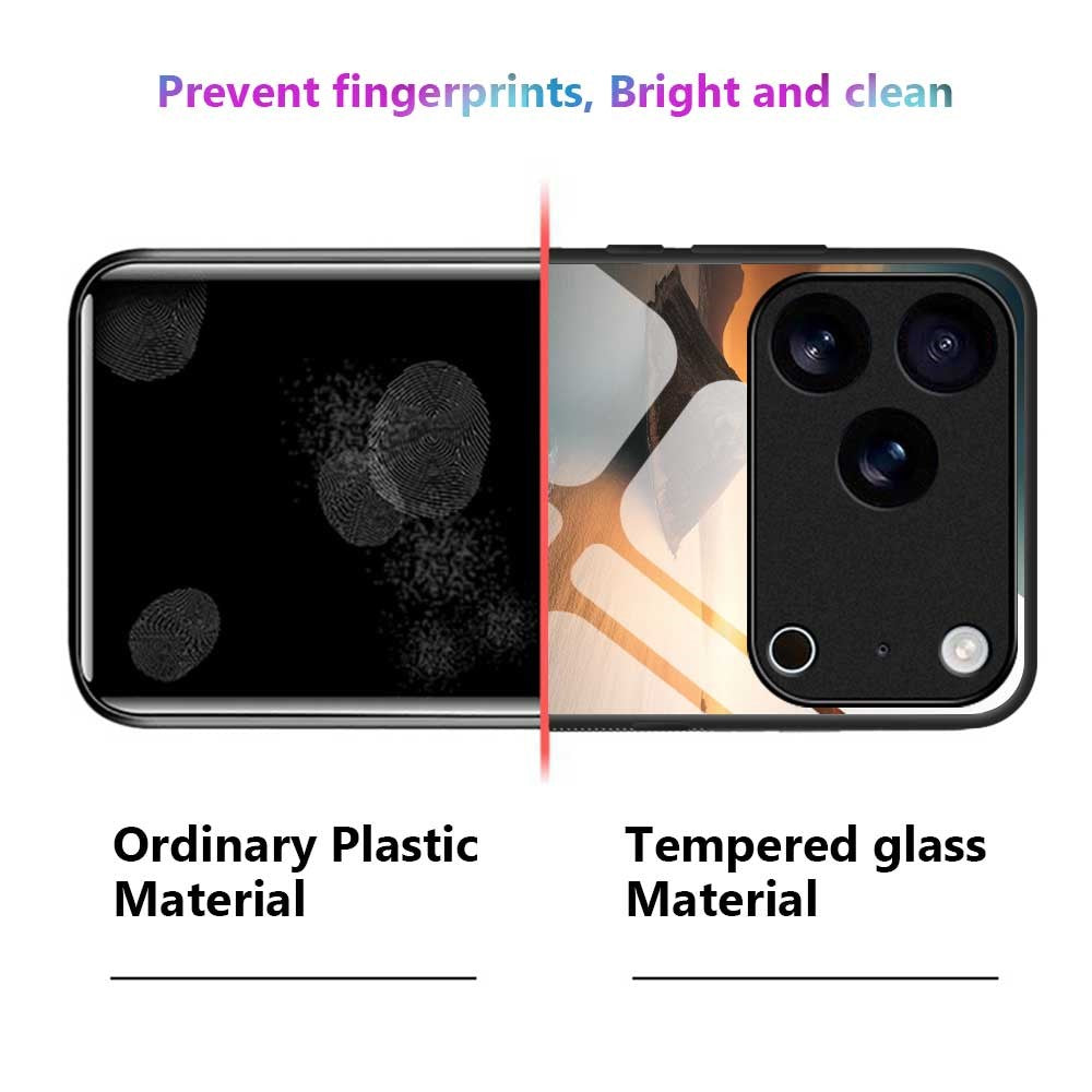 For iPhone 17 Pro Max Case PC TPU Tempered Glass Pattern Printing Shockproof Phone Back Cover - B0337