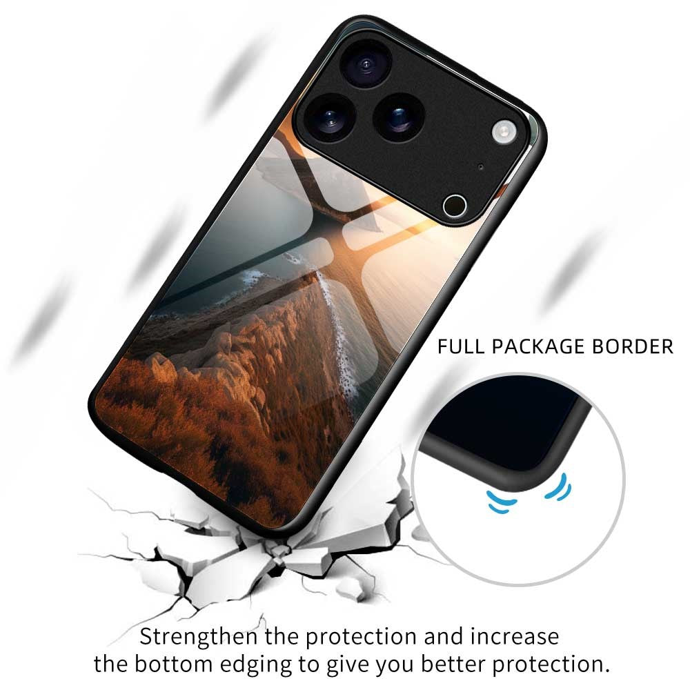 For iPhone 17 Pro Max Case PC TPU Tempered Glass Pattern Printing Shockproof Phone Back Cover - B0337