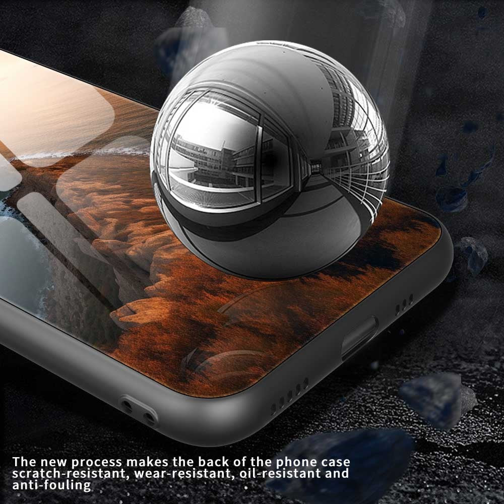 For iPhone 17 Pro Max Case PC TPU Tempered Glass Pattern Printing Shockproof Phone Back Cover - B0337