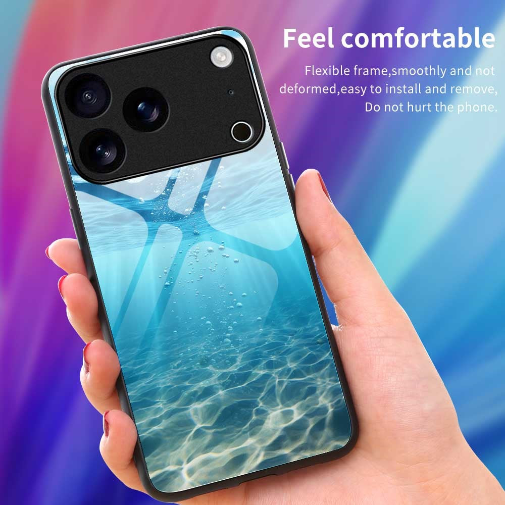 For iPhone 17 Pro Max Case PC TPU Tempered Glass Pattern Printing Shockproof Phone Back Cover - B0338