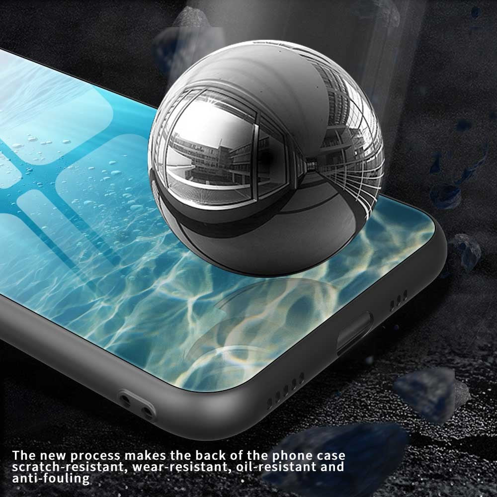 For iPhone 17 Pro Max Case PC TPU Tempered Glass Pattern Printing Shockproof Phone Back Cover - B0338