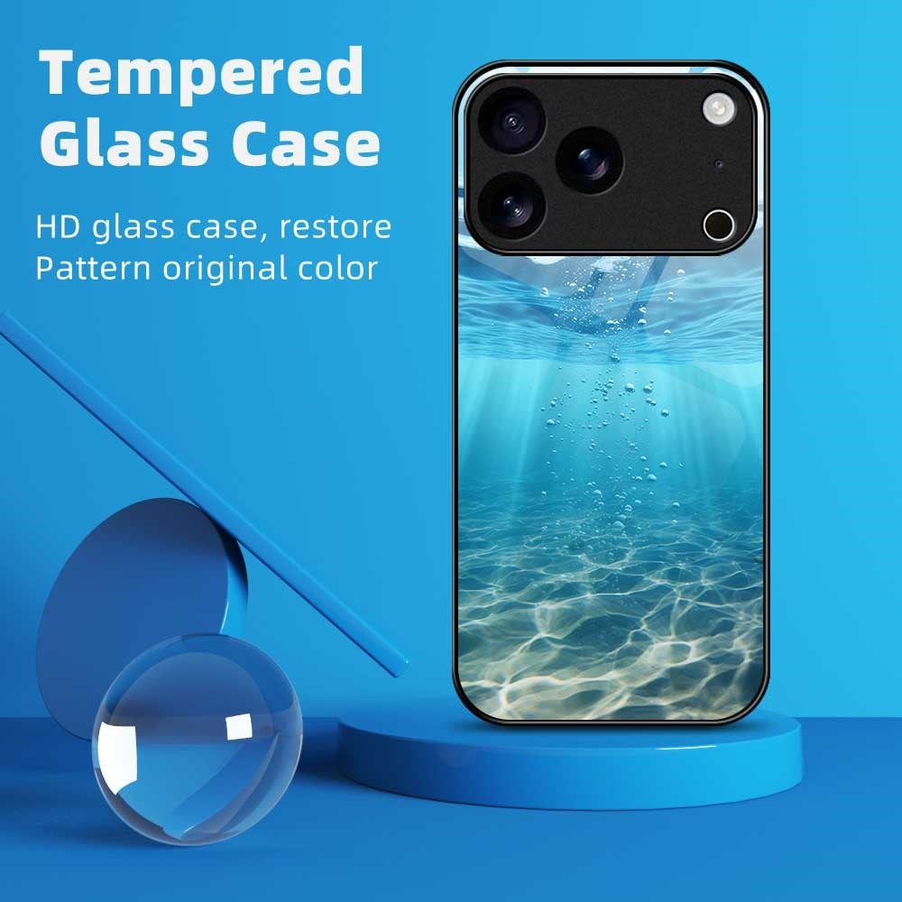 For iPhone 17 Pro Max Case PC TPU Tempered Glass Pattern Printing Shockproof Phone Back Cover - B0338