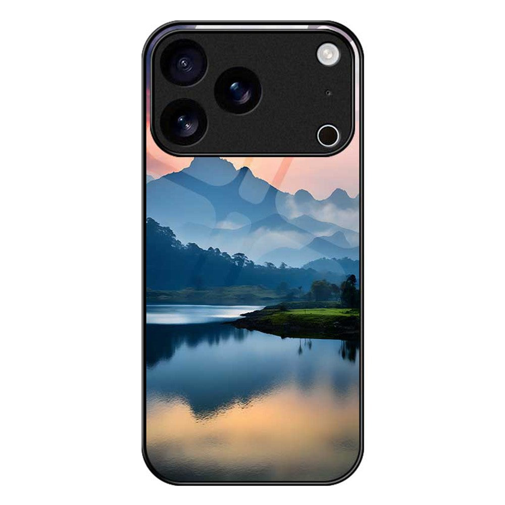 For iPhone 17 Pro Max Case PC TPU Tempered Glass Pattern Printing Shockproof Phone Back Cover - B0339