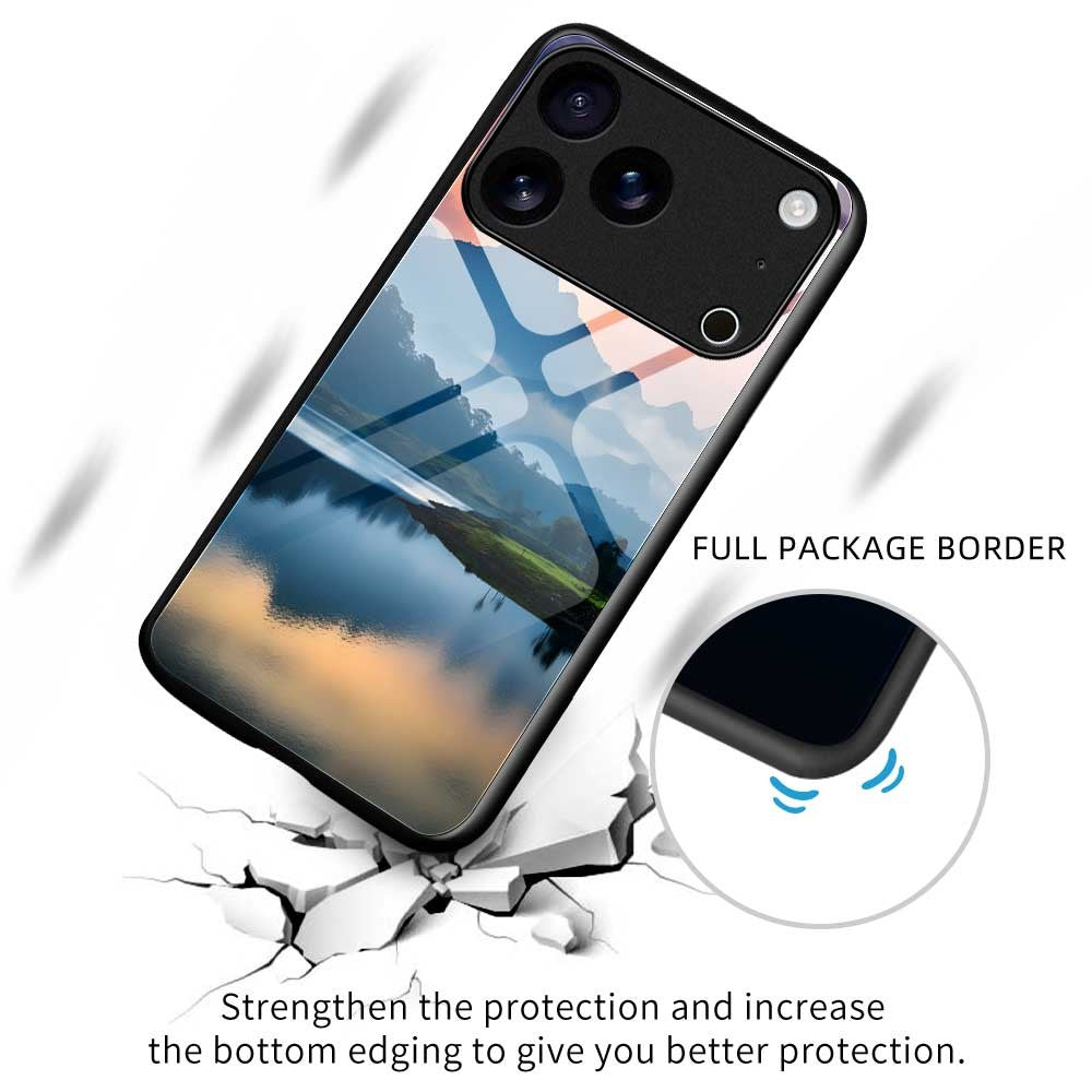 For iPhone 17 Pro Max Case PC TPU Tempered Glass Pattern Printing Shockproof Phone Back Cover - B0339
