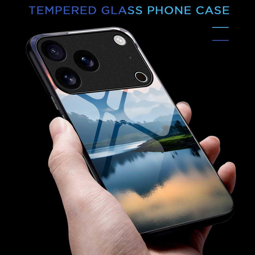 For iPhone 17 Pro Max Case PC TPU Tempered Glass Pattern Printing Shockproof Phone Back Cover - B0339