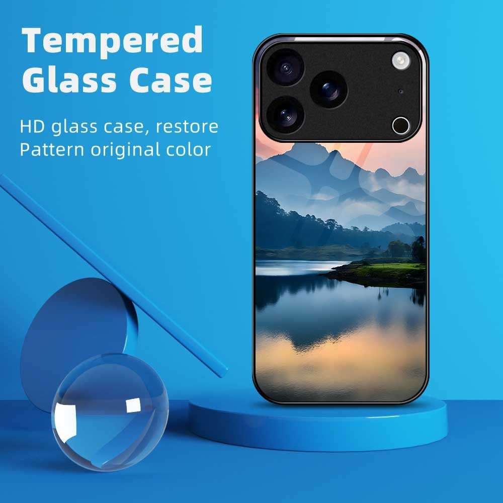 For iPhone 17 Pro Max Case PC TPU Tempered Glass Pattern Printing Shockproof Phone Back Cover - B0339