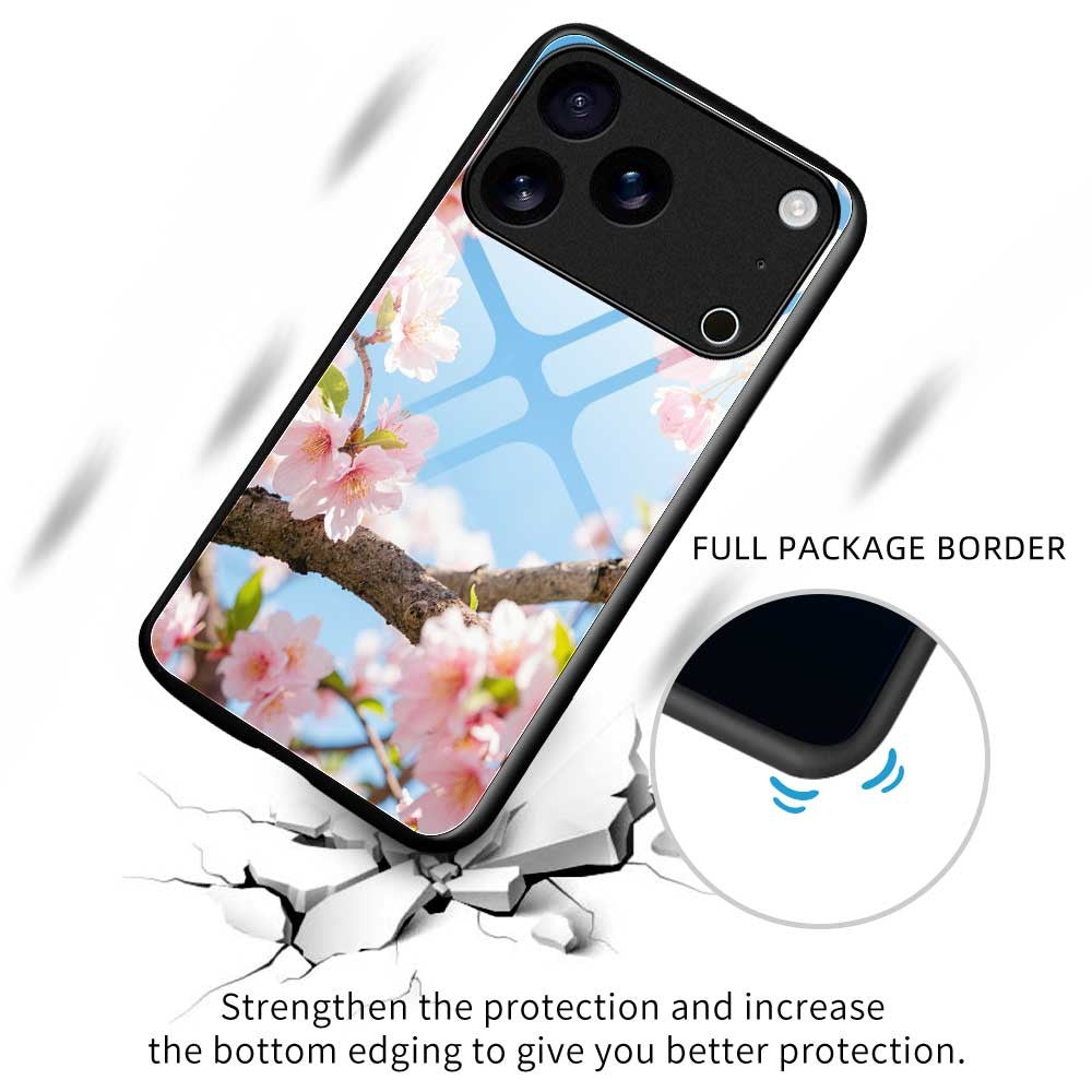 For iPhone 17 Pro Max Case PC TPU Tempered Glass Pattern Printing Shockproof Phone Back Cover - B0340