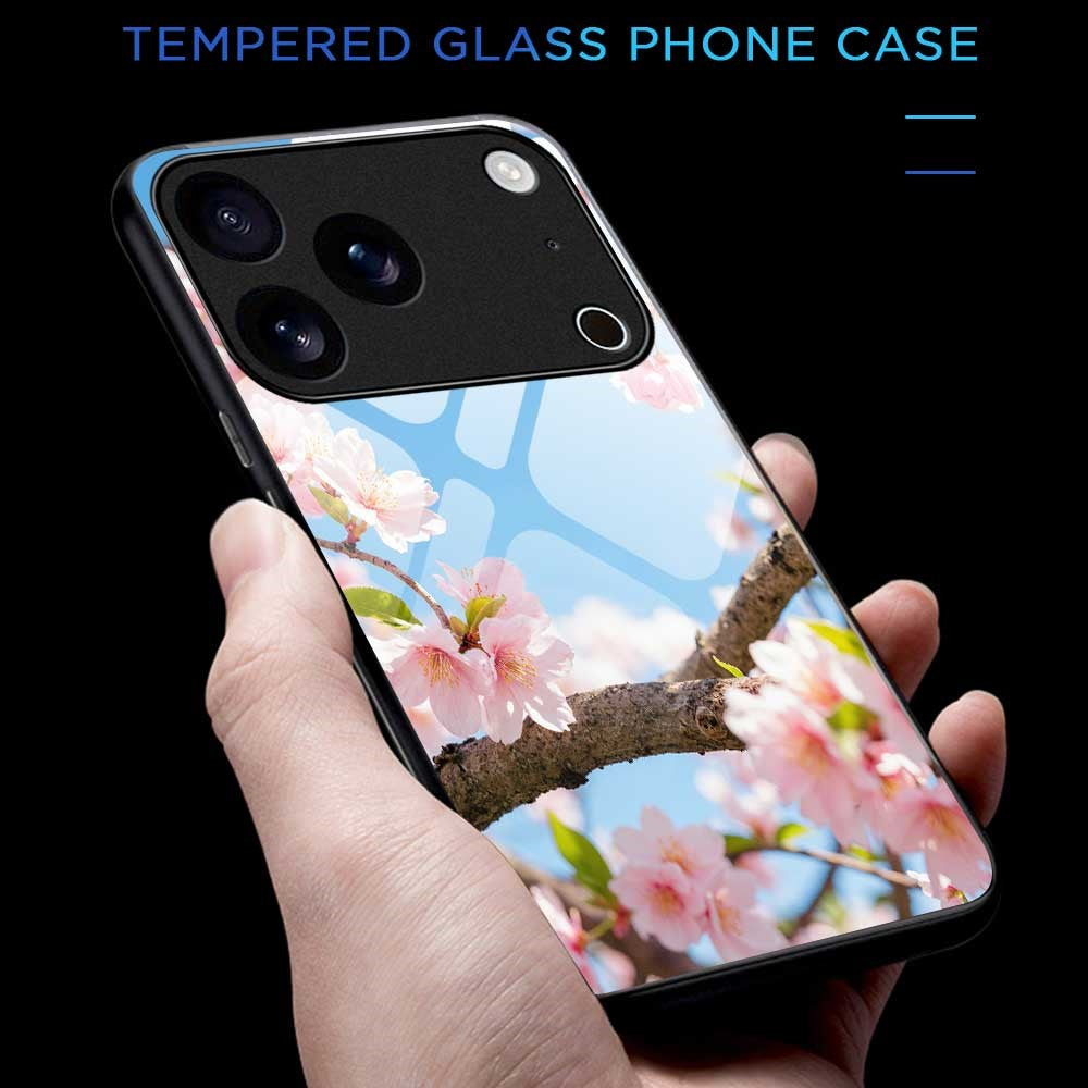 For iPhone 17 Pro Max Case PC TPU Tempered Glass Pattern Printing Shockproof Phone Back Cover - B0340