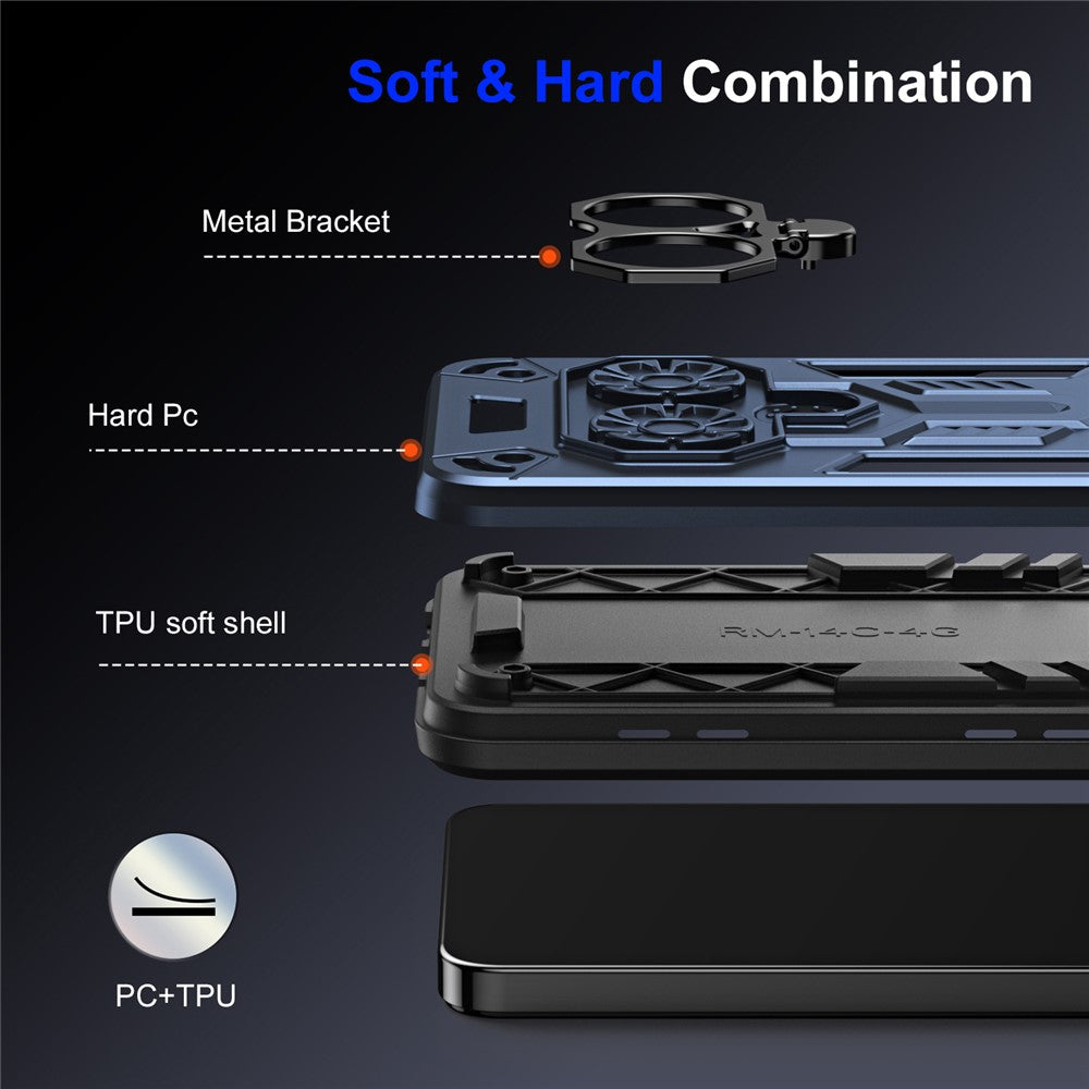 For Oppo Reno14 Pro 5G (Global) Case Ring Holder Kickstand PC + TPU Shockproof Phone Cover - Navy Blue