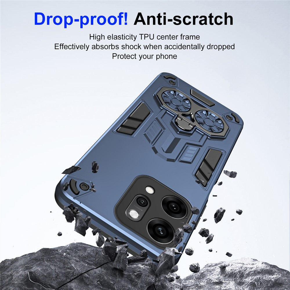 For Oppo Reno14 Pro 5G (Global) Case Ring Holder Kickstand PC + TPU Shockproof Phone Cover - Navy Blue