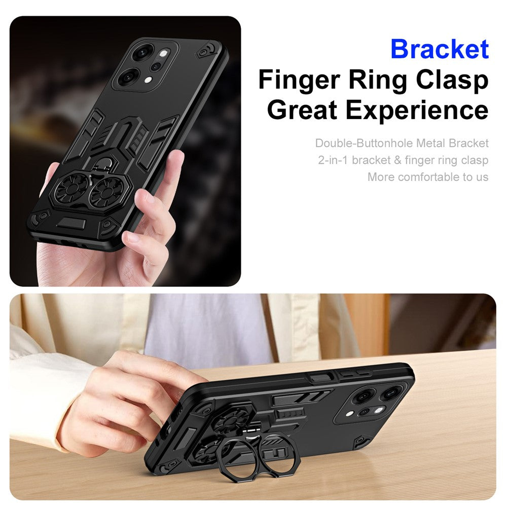 For Oppo Reno14 Pro 5G (Global) Case Ring Holder Kickstand PC + TPU Shockproof Phone Cover - Black