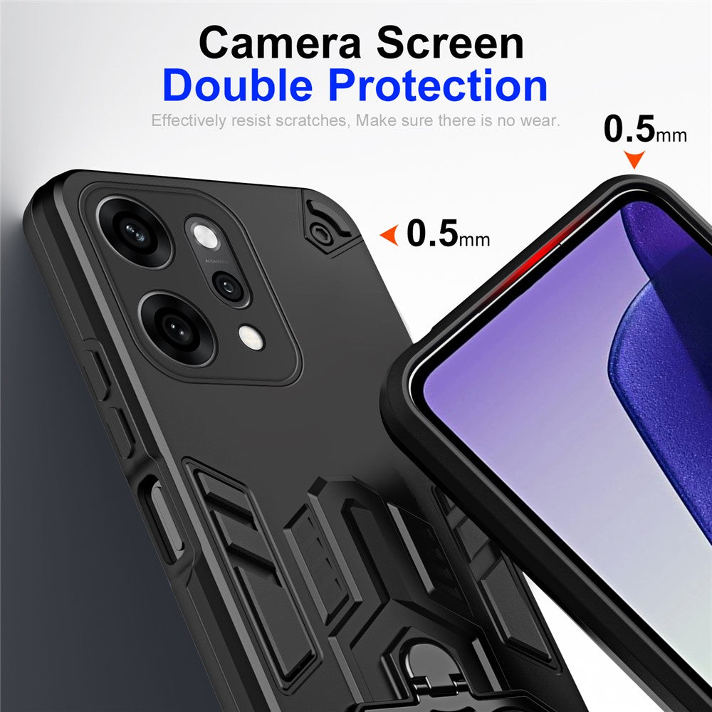 For Oppo Reno14 Pro 5G (Global) Case Ring Holder Kickstand PC + TPU Shockproof Phone Cover - Black