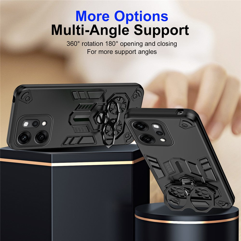 For Oppo Reno14 Pro 5G (Global) Case Ring Holder Kickstand PC + TPU Shockproof Phone Cover - Black