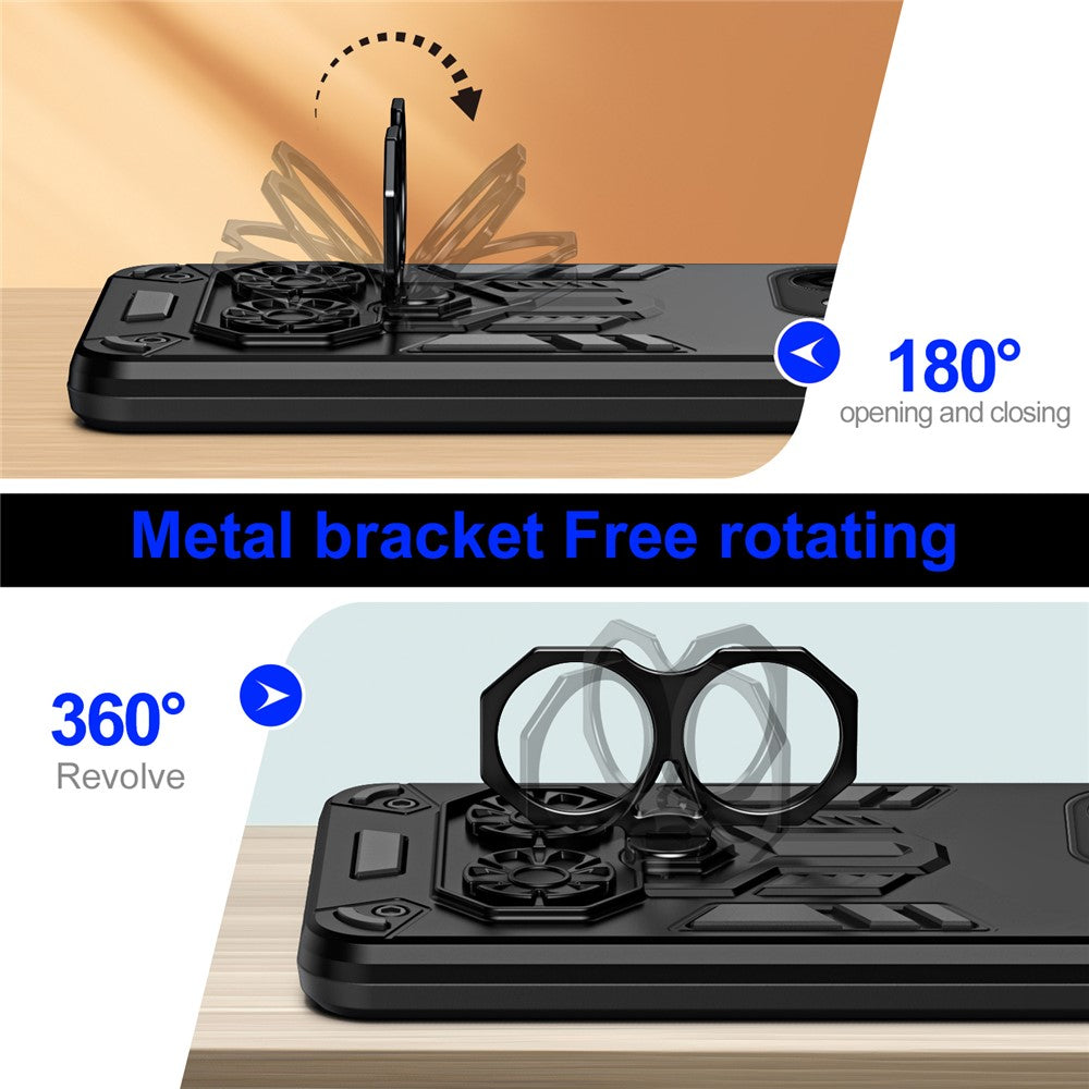 For Oppo Reno14 Pro 5G (Global) Case Ring Holder Kickstand PC + TPU Shockproof Phone Cover - Black