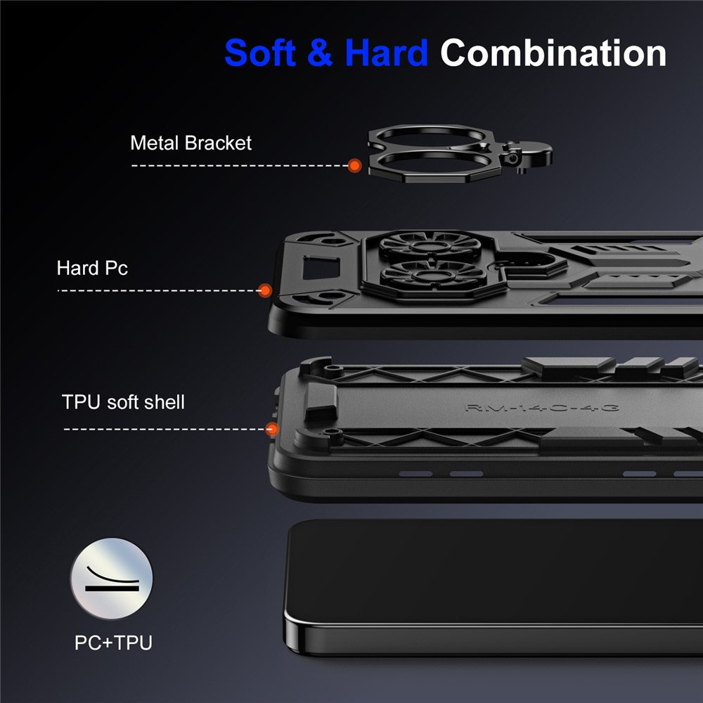 For Oppo Reno14 Pro 5G (Global) Case Ring Holder Kickstand PC + TPU Shockproof Phone Cover - Black